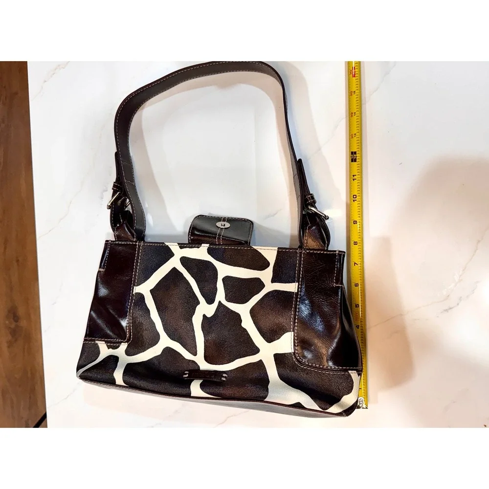 Nine & Co Giraffe Print Handbag and Wallet Set Brown Cream Y2K Vintage Purse - Picture 14 of 16